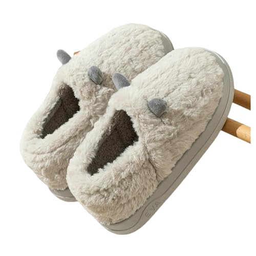 LUYYBDBG Hausschuhe Frauen Winter Warm Warmes Weiches Plüschhaus Pantoffeln Süße Flauschige Kunstkaninchenfell -baumwollschuhe Frau Dicke Sohle Non Slip Innenschuhe-grau-36-37 von LUYYBDBG