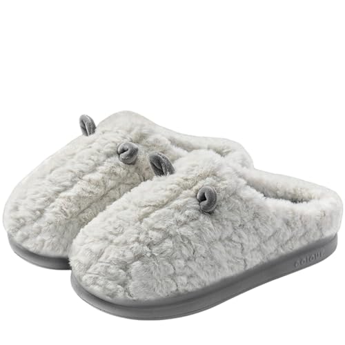 LUYYBDBG Hausschuhe Frauen Winter Warm Warmes Weiches Plüschhaus Pantoffeln Süße Flauschige Kunstkaninchenfell -baumwollschuhe Frau Dicke Sohle Non Slip Innenschuhe-gray2-40-41 von LUYYBDBG