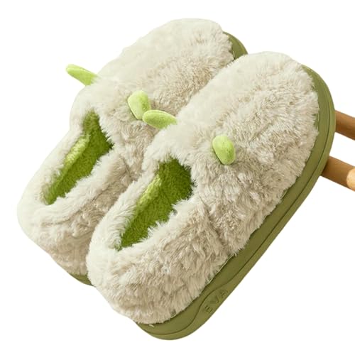 LUYYBDBG Hausschuhe Frauen Winter Warm Warmes Weiches Plüschhaus Pantoffeln Süße Flauschige Kunstkaninchenfell -baumwollschuhe Frau Dicke Sohle Non Slip Innenschuhe-grün-40-41 von LUYYBDBG
