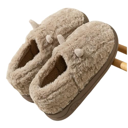 LUYYBDBG Hausschuhe Frauen Winter Warm Warmes Weiches Plüschhaus Pantoffeln Süße Flauschige Kunstkaninchenfell -baumwollschuhe Frau Dicke Sohle Non Slip Innenschuhe-kaffee-40-41 von LUYYBDBG