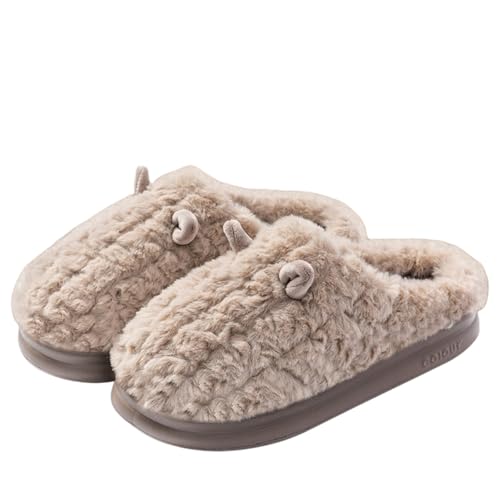 LUYYBDBG Hausschuhe Frauen Winter Warm Warmes Weiches Plüschhaus Pantoffeln Süße Flauschige Kunstkaninchenfell -baumwollschuhe Frau Dicke Sohle Non Slip Innenschuhe-kaffee2-36-37 von LUYYBDBG