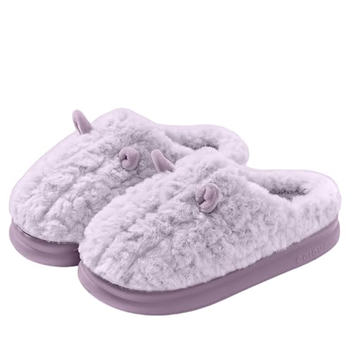 LUYYBDBG Hausschuhe Frauen Winter Warm Warmes Weiches Plüschhaus Pantoffeln Süße Flauschige Kunstkaninchenfell -baumwollschuhe Frau Dicke Sohle Non Slip Innenschuhe-lila-38-39 von LUYYBDBG