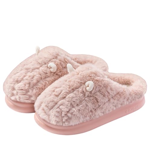 LUYYBDBG Hausschuhe Frauen Winter Warm Warmes Weiches Plüschhaus Pantoffeln Süße Flauschige Kunstkaninchenfell -baumwollschuhe Frau Dicke Sohle Non Slip Innenschuhe-rot-40-41 von LUYYBDBG