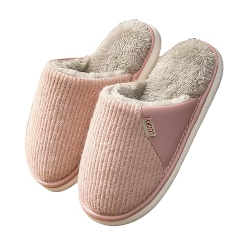 LUYYBDBG Hausschuhe Großgröße Baumwollruhrschuhe Männliche Herbst- Und Winterhäuser Paar Plüsch Warm Warmer Schritt Auf Die Scheiße Feeling Found Stille Non-slip-rosa-43-44 von LUYYBDBG