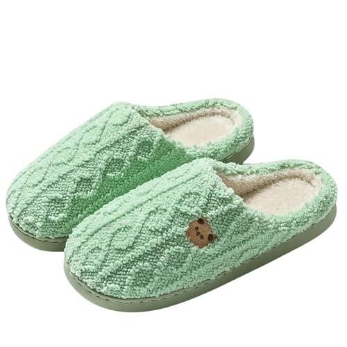LUYYBDBG Hausschuhe Haus Slipper Wolke Womens Cartoon Bär Flip Flops Winter Warm Warmes Plüsch Home Schuhe Lässig Flach Lustige Fuzzy Weibliche Folien-grün-36-37 von LUYYBDBG
