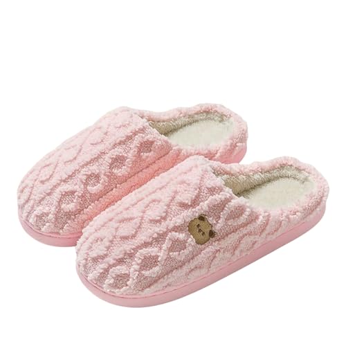 LUYYBDBG Hausschuhe Haus Slipper Wolke Womens Cartoon Bär Flip Flops Winter Warm Warmes Plüsch Home Schuhe Lässig Flach Lustige Fuzzy Weibliche Folien-rosa-40-41 von LUYYBDBG