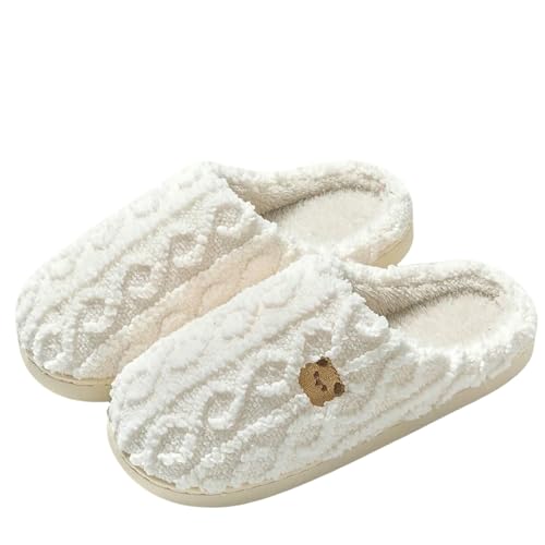 LUYYBDBG Hausschuhe Haus Slipper Wolke Womens Cartoon Bär Flip Flops Winter Warm Warmes Plüsch Home Schuhe Lässig Flach Lustige Fuzzy Weibliche Folien-weiß-36-37 von LUYYBDBG