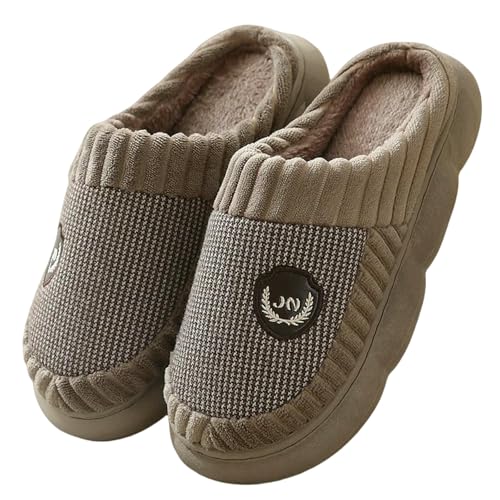 LUYYBDBG Hausschuhe Herren Pluspar-hausschuhe Winter Baumwollschuhe Innenschuhe Mann Warme Plüsch Pantoffeln Nicht-rutsch-slipper Dicker Slipper-braun-44-45 von LUYYBDBG