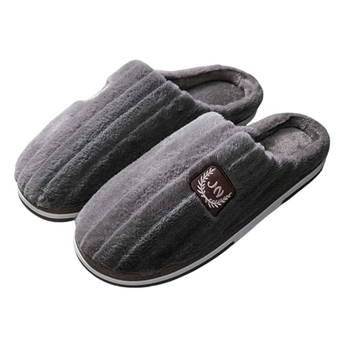 LUYYBDBG Hausschuhe Home Slipper Männliche Männer Thermischer Winter Warm Fuzzy Fell Baumwolle Plüsch Nicht -schlupf Grip Innenhause Faule Haus Schuh Flach Plus Großer Größe-braun-40-41 von LUYYBDBG