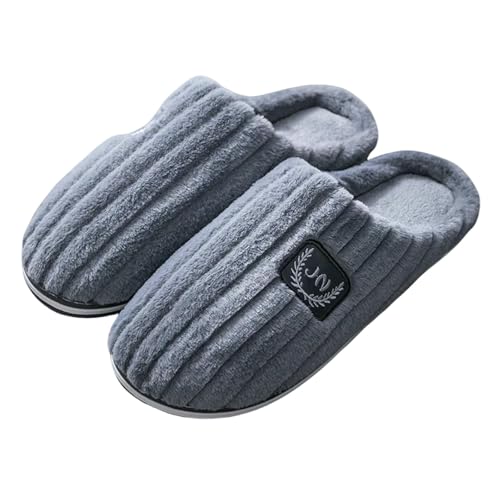 LUYYBDBG Hausschuhe Home Slipper Männliche Männer Thermischer Winter Warm Fuzzy Fell Baumwolle Plüsch Nicht -schlupf Grip Innenhause Faule Haus Schuh Flach Plus Großer Größe-grau-38-39 von LUYYBDBG