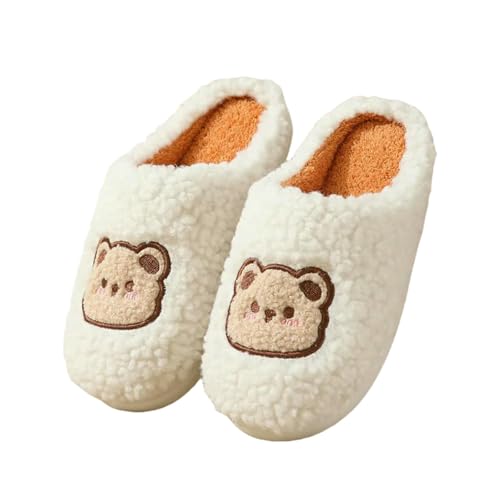 LUYYBDBG Hausschuhe Home Slipper Wolke Womens Cartoon Bär Flip Flops Winter Warm Warmes Plüsch Im Innenhaus Haushalt Lässige Flache Entzückende Weibliche Folien-weiß-42-43 von LUYYBDBG
