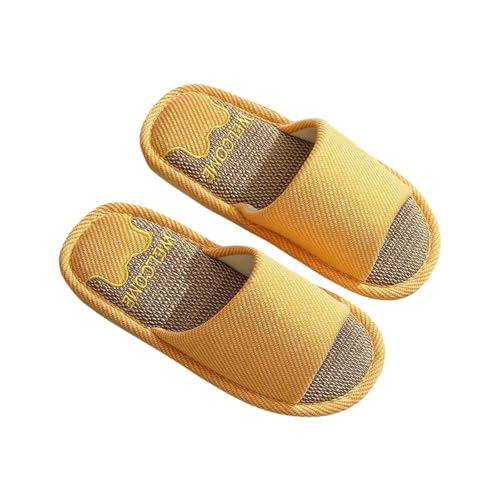LUYYBDBG Hausschuhe Leinen Home Pantoffeln Männer Sommer Atmungsaktive Schuhe Weiche Sohle Frühling Frauen Baumwolle Paare Anti-rutsch Indoor Slides-b-gelb-36-37 von LUYYBDBG