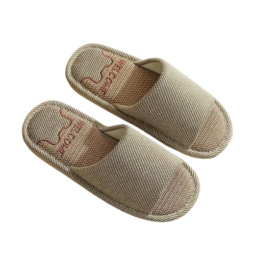 LUYYBDBG Hausschuhe Leinen Home Pantoffeln Männer Sommer Atmungsaktive Schuhe Weiche Sohle Frühling Frauen Baumwolle Paare Anti-rutsch Indoor Slides-b-kaffee-36-37 von LUYYBDBG