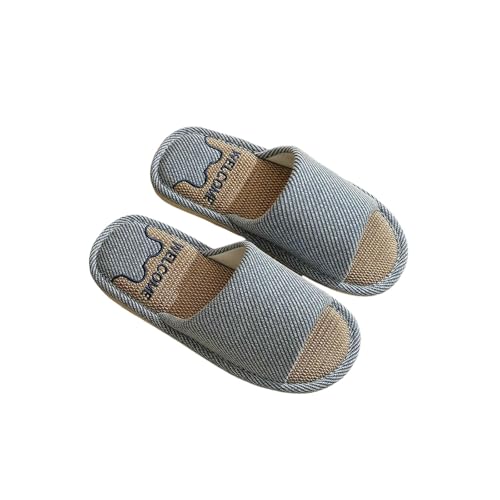 LUYYBDBG Hausschuhe Leinen Home Pantoffeln Männer Sommer Atmungsaktive Schuhe Weiche Sohle Frühling Frauen Baumwolle Paare Anti-rutsch Indoor Slides-b-marine-44-45 von LUYYBDBG