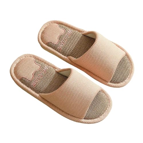 LUYYBDBG Hausschuhe Leinen Home Pantoffeln Männer Sommer Atmungsaktive Schuhe Weiche Sohle Frühling Frauen Baumwolle Paare Anti-rutsch Indoor Slides-b-pink-42-43 von LUYYBDBG