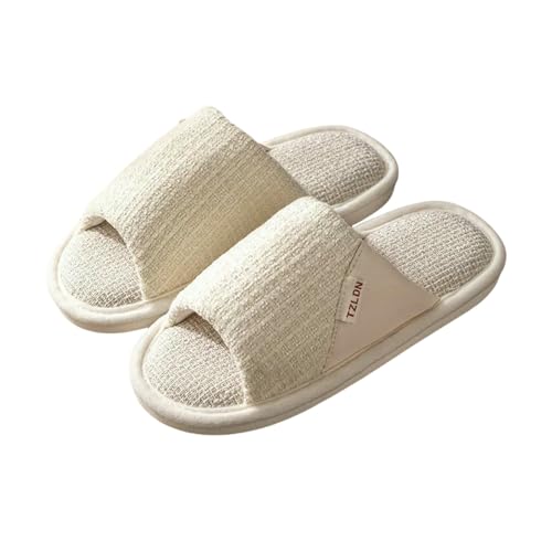 LUYYBDBG Hausschuhe Leinen Home Pantoffeln Männer Sommer Atmungsaktive Schuhe Weiche Sohle Frühling Frauen Baumwolle Paare Anti-rutsch Indoor Slides-beige-38-39 von LUYYBDBG