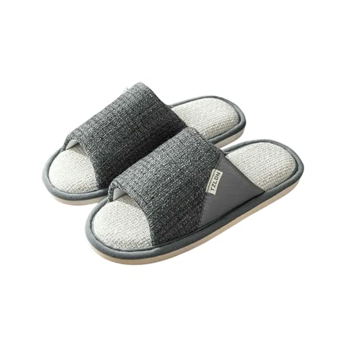 LUYYBDBG Hausschuhe Leinen Home Pantoffeln Männer Sommer Atmungsaktive Schuhe Weiche Sohle Frühling Frauen Baumwolle Paare Anti-rutsch Indoor Slides-grau-38-39 von LUYYBDBG