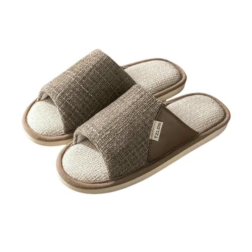 LUYYBDBG Hausschuhe Leinen Home Pantoffeln Männer Sommer Atmungsaktive Schuhe Weiche Sohle Frühling Frauen Baumwolle Paare Anti-rutsch Indoor Slides-kaffee-40-41 von LUYYBDBG