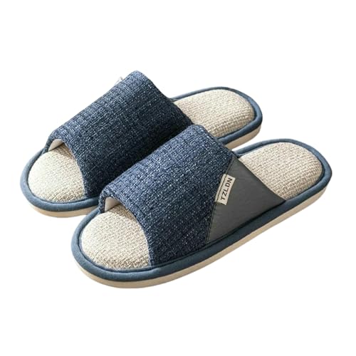 LUYYBDBG Hausschuhe Leinen Home Pantoffeln Männer Sommer Atmungsaktive Schuhe Weiche Sohle Frühling Frauen Baumwolle Paare Anti-rutsch Indoor Slides-marine-44-45 von LUYYBDBG