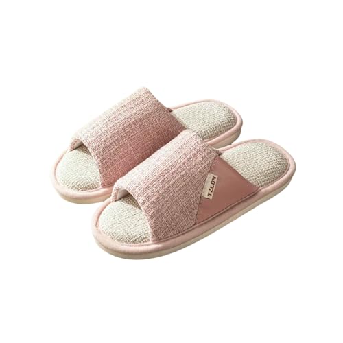 LUYYBDBG Hausschuhe Leinen Home Pantoffeln Männer Sommer Atmungsaktive Schuhe Weiche Sohle Frühling Frauen Baumwolle Paare Anti-rutsch Indoor Slides-rosa-42-43 von LUYYBDBG