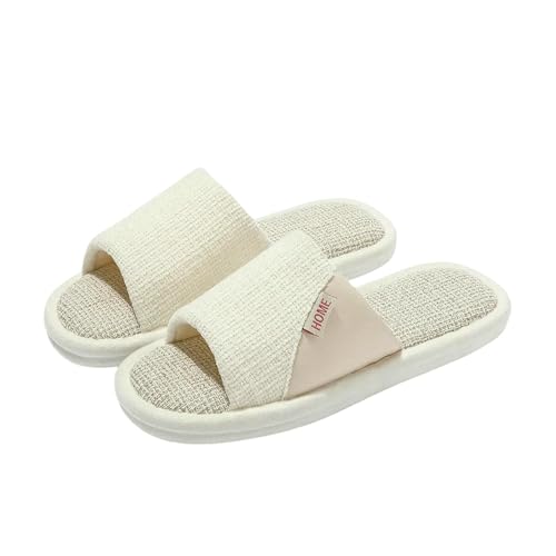 LUYYBDBG Hausschuhe Leinen Pantoffeln Männer Zuhause Weiche Sohle Wohnungen Paare Indoor Rutschfeste Sommer Herbst Frauen Boden Schuhe Haus Baumwolle Atmungsaktive Rutschen-beige-38-39 von LUYYBDBG