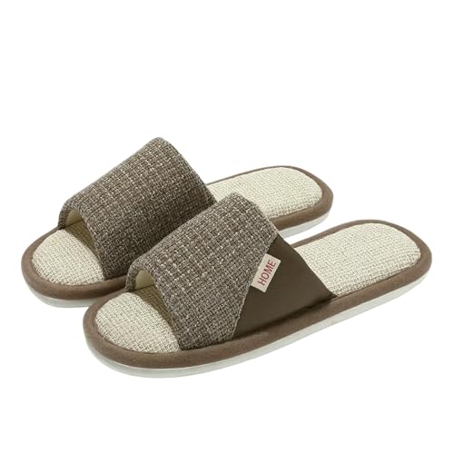 LUYYBDBG Hausschuhe Leinen Pantoffeln Männer Zuhause Weiche Sohle Wohnungen Paare Indoor Rutschfeste Sommer Herbst Frauen Boden Schuhe Haus Baumwolle Atmungsaktive Rutschen-kaffee-40-41 von LUYYBDBG