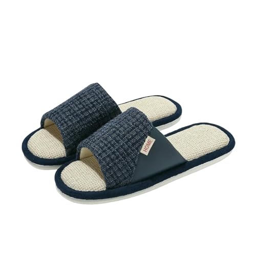 LUYYBDBG Hausschuhe Leinen Pantoffeln Männer Zuhause Weiche Sohle Wohnungen Paare Indoor Rutschfeste Sommer Herbst Frauen Boden Schuhe Haus Baumwolle Atmungsaktive Rutschen-marine-38-39 von LUYYBDBG