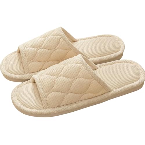 LUYYBDBG Hausschuhe Männer Baumwolle Haus Paare Leinen Rutschen Herbst Sommer Komfortable Wohnungen Schlafzimmer Rutschfeste Frauen Weiche Schuhe-beige-36-37 von LUYYBDBG