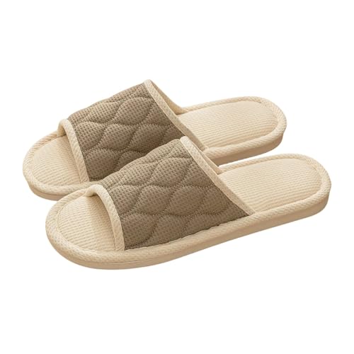 LUYYBDBG Hausschuhe Männer Baumwolle Haus Paare Leinen Rutschen Herbst Sommer Komfortable Wohnungen Schlafzimmer Rutschfeste Frauen Weiche Schuhe-kaffee-36-37 von LUYYBDBG