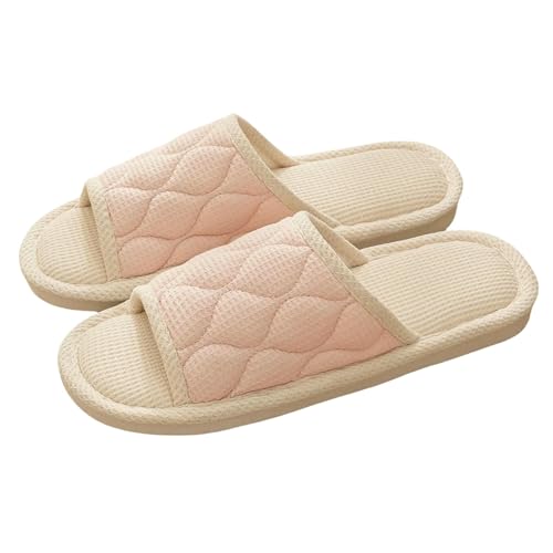 LUYYBDBG Hausschuhe Männer Baumwolle Haus Paare Leinen Rutschen Herbst Sommer Komfortable Wohnungen Schlafzimmer Rutschfeste Frauen Weiche Schuhe-rosa-44-45 von LUYYBDBG