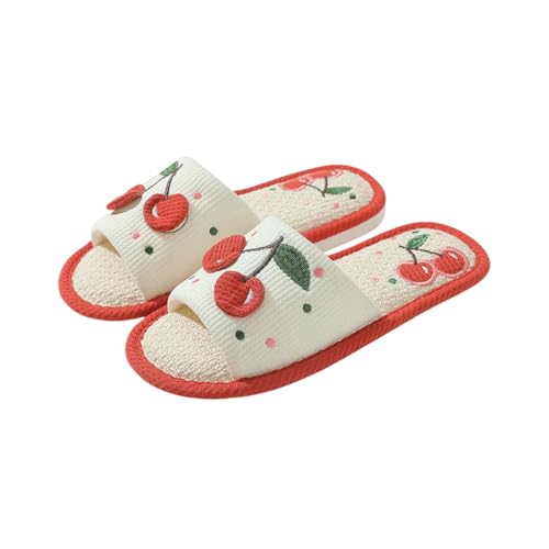 LUYYBDBG Hausschuhe Mode Weiche Damen Lässige Niedliche Kirsche Muster Bequeme Rutsch Auf Bettwäsche Zuhause Schlafzimmer Wohnzimmer Schuhe Für Frauen-rot-40-41 von LUYYBDBG