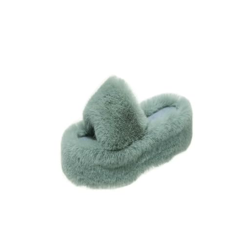 LUYYBDBG Hausschuhe Tochter Ein Wort Dicke Sohle Warm Plus Samt Zuhause Frauen Schuhe Plüsch Offene Zehe Baumwolle Pantoffeln-blau-40 von LUYYBDBG