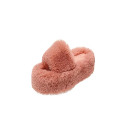 LUYYBDBG Hausschuhe Tochter Ein Wort Dicke Sohle Warm Plus Samt Zuhause Frauen Schuhe Plüsch Offene Zehe Baumwolle Pantoffeln-orange-35 von LUYYBDBG