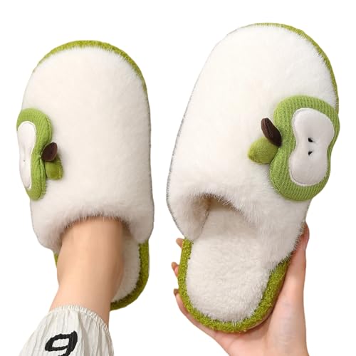 LUYYBDBG Hausschuhe Winter Flauschige Frauen -hausschuhe Home Fuzzy Fell Luxus Designerin Frau Schuhe Innen Flach Plüsch Apfelrutschen Modeschuhe Weich-grün-40-41 von LUYYBDBG