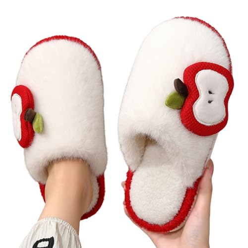LUYYBDBG Hausschuhe Winter Flauschige Frauen -hausschuhe Home Fuzzy Fell Luxus Designerin Frau Schuhe Innen Flach Plüsch Apfelrutschen Modeschuhe Weich-rot-38-39 von LUYYBDBG