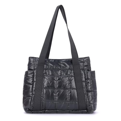 LUZGAT Gestickte Tragetasche für Frauen Puffer Hobo Handtasche Leichte gesteppte Polsterung Umhängetasche Nylon Handtasche Geldbörsen von LUZGAT
