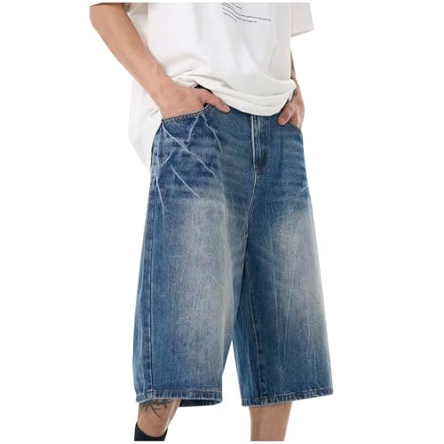 Herrenhose Kurze Jeans Shorts 3/4 Baggy Jorts Y2K Denim-Shorts Jungs Hip Hop Jeansshorts Weitem Bein Bermuda-Shorts Übergröße Cargohose Locker Caprijeans Baumwolle von LUZOUCHE