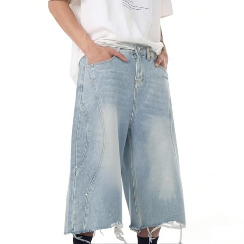 Herrenhose Kurze Jeans Shorts 3/4 Baggy Jorts Y2K Denim-Shorts Jungs Hip Hop Jeansshorts Weitem Bein Bermudashorts Übergröße Cargohose Locker Caprijeans Baumwolle von LUZOUCHE