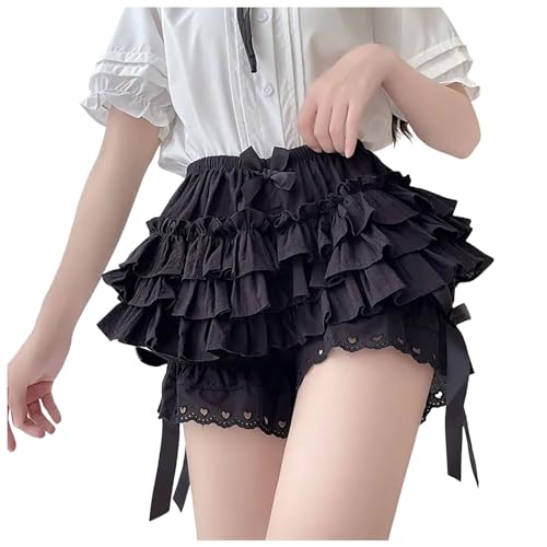 LUZOUCHE Gestufte Rüschen-Bloomer-Shorts, Lolita Bloomer Damen-Shorts, Kawaii, Kürbishose, Pettipants Viktorianische Pumphose Rüschen Höschen Pumpkin Shorts Mehrlagig Rüschenhöschen von LUZOUCHE