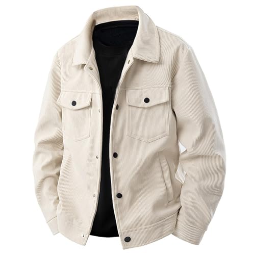 LUZOUCHE Übergangsjacke Cordjacke Herren Übergröße Arbeitsjacke mit Taschen Herbstjacke Baggy Sportjacke Winterjacke Modische Revers Bomberjacke Langarm Outdoorjacke Hemdjacke von LUZOUCHE