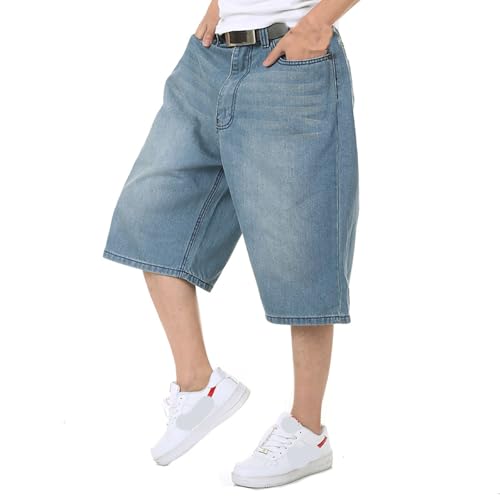 Übergröße Jeanshosen Herren Baggy Denim-Shorts 3/4 Length Y2K Jeans Shorts für Männer Cargo-Short Lässige Locker Hip Hop Loose fit Capri Cargohose Hippie Bermudashorts von LUZOUCHE