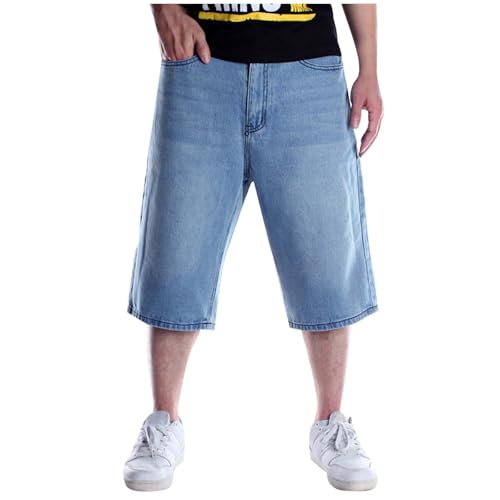 Übergröße Jeanshosen Herren Baggy Denim-Shorts 3/4 Length Y2K Jeans Shorts für Männer Cargo-Short Lässige Locker Hip Hop Loose fit Capri Cargohose Hippie Bermudashorts von LUZOUCHE