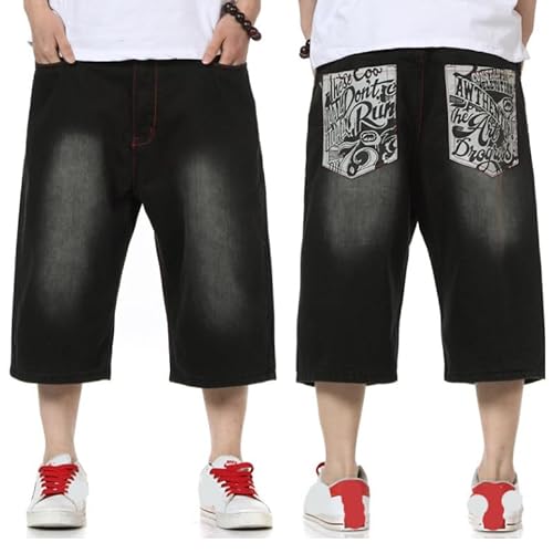 Übergröße Jeanshosen Herren Baggy Denim-Shorts 3/4 Length Y2K Jeans Shorts für Männer Cargo-Short Lässige Locker Hip Hop Loose fit Capri Cargohose Hippie Bermudashorts von LUZOUCHE
