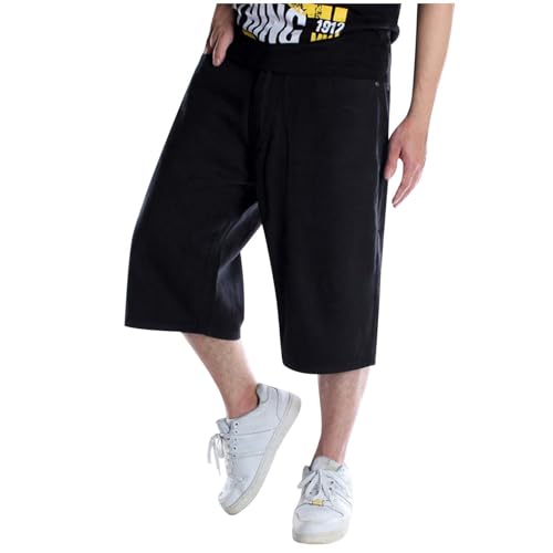 Übergröße Jeanshosen Herren Baggy Denim-Shorts 3/4 Length Y2K Jeans Shorts für Männer Cargo-Shorts Lässige Locker Hip Hop Loose fit Capri Cargohose Hippie Bermuda-Shorts von LUZOUCHE