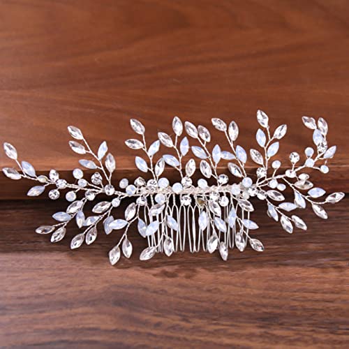 Haarschmuck, Tiara, Hochzeitskrone, Kristallperle, Strass, Hochzeit, Haarkämme, Haarschmuck for Frauen, Braut, Haarschmuck, Schmuck, Braut-Kopfbedeckung, Haarkamm, Rot (Color : Silver) von LUbrel