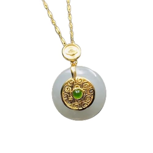 Jade-Halskette for Damen, Hetian-Jade-Schnalle-Anhänger, Damen-Jade-Zepter-Grenze-Halskette, chinesischer Stil, Vintage-Jade-Halskette, Palast-Stil (Gem Color: Pendant Necklace) ( Size : Pendant Neckl von LUbrel