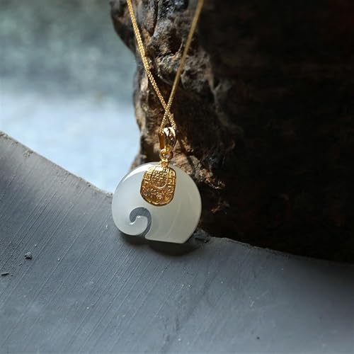 LUbrel Jade-Halskette for Damen, Silber eingelegte natürliche Hetian-weiße Jade-Elefant-Anhänger-Halskette, einzigartiger alter Gold-Handwerks-Damenschmuck (Gem Color: Amber) von LUbrel