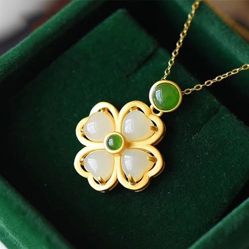 LUbrel Jade-Halskette for Damen, modische natürliche Hetian-Jade-Klee-Anhänger-Halskette, Modeschmuck, Chalcedon-Amulett, Geschenke for Frauen (Gem Color: White) (Size : Green) von LUbrel