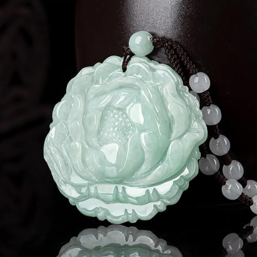 LUbrel Jade-Halskette for Damen, natürliche handgeschnitzte Jade-Pfingstrosen-Blumen-Halsketten-Anhänger, Modeschmuck, Männer und Frauen, Glücksgeschenke (Gem Color: Green) von LUbrel