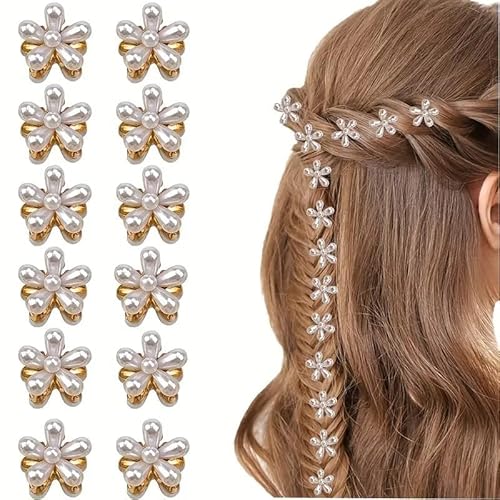 Kleine Mini-Perlen-Haarklammern mit Blumen-Design, künstliche Pony-Clips, dekoratives Haar-Accessoire für Damen, Mädchen, Kinder, 12 Stück Kleine Mini-Perlen-Haarklammern mit Blumen-Design, künstliche Pony-Clips, dekoratives Haar-Accessoire für Damen, Mädchen, Kinder, 12 Stück von LV Global